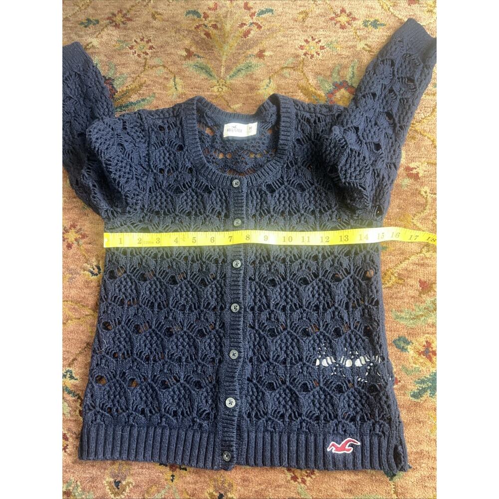 Hollister Navy Crochet Open Knit Button Front Cardigan Sweater M Y2K Coastal - Picture 8 of 9